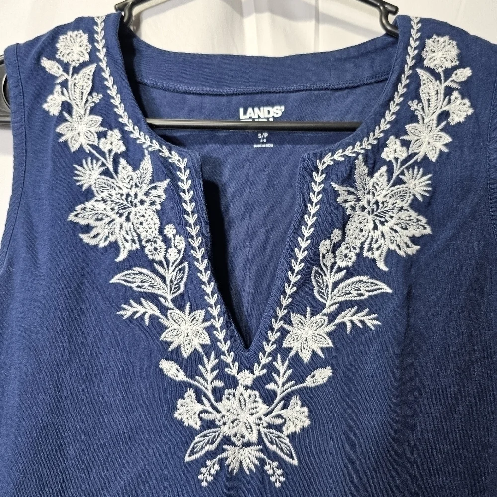 Lands' End embroidered cotton jersey sleeveless swim cover-up dress